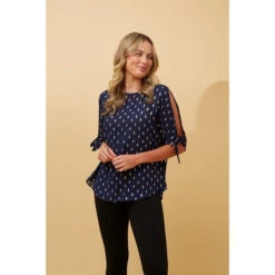COLD SHOULDER FOIL PRINT BLOUSE -Printedcarpetus b4ba0d83ecc1d81668c16438c4da1c82
