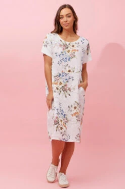 ANTONELLA FLORAL LINEN MIDI DRESS -Printedcarpetus b726273a96702690eb45c8b8f8e95524
