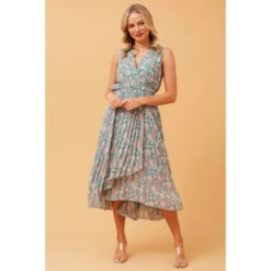 REBA SLEEVELESS FLORAL PLEATED DRESS 17 REBA SLEEVELESS FLORAL PLEATED DRESS -Printedcarpetus b7eec58222f12795b1451eaeacec13e7