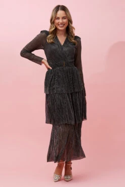 ANTONIA PLEATED TIERED MAXI DRESS -Printedcarpetus b862ed38a8b7e43848489f8a37dfc008