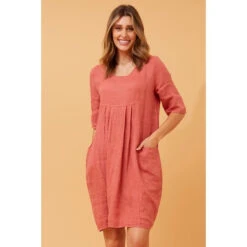 PISA SOLID LINEN DRESS -Printedcarpetus b88d8fb22391e4bac8f321d59698b117