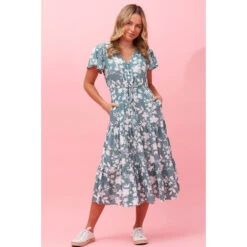 LISDON FLORAL TIERED MIDI DRESS -Printedcarpetus bad3fbe7de52d210f23b1556807c1f79