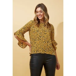 FOREVER NEW LEOPARD FLUTE SLEEVE BLOUSE -Printedcarpetus bd8895866b75570a8b5fc8b10d616c65