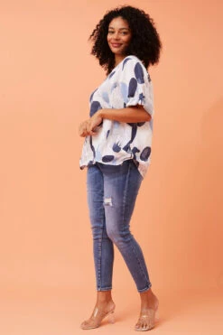 CARMELLA ABSTRACT PRINT LINEN TOP -Printedcarpetus be23ec62c6c0df54c93da644bab2fb9d