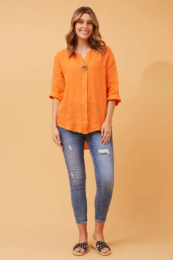 PALERMO BUTTON DETAIL LINEN TOP -Printedcarpetus bf5d970f393761c6494f3d6fa6135d88