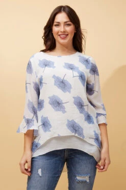 RUMI DOUBLE LAYER LEAF PRINT TUNIC TOP -Printedcarpetus c0ca44c2cb4404df4f48928302b9315e