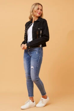 GERALDA FOIL PRINT DENIM JACKET -Printedcarpetus c23c73aed1af171a0bfa236cf80c52f4