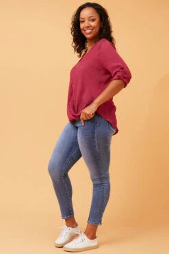 AMITY ROLL UP SLEEVE DRAPE TOP -Printedcarpetus c26f5ff989ebcc9df30a2bfa06cf918b