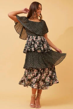 SAMARA TIERED PLEATED FLORAL DRESS -Printedcarpetus c403a6bdac8221e8966d030c0d1e0a0c