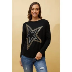 EVA LONG SLEEVE STAR PRINT TOP -Printedcarpetus c4b6d30c1575386b35c5507e25763c9b