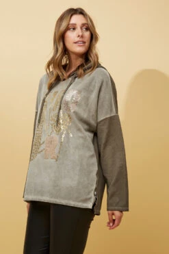 SONATA FOIL PRINT HOODED TOP -Printedcarpetus c5be00b684e0ac259b9dc9b526813ffa