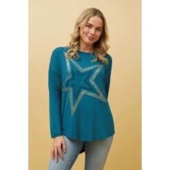 EVA LONG SLEEVE STAR PRINT TOP -Printedcarpetus c60eccaeca33cefb5dd108a1ff75e4c4