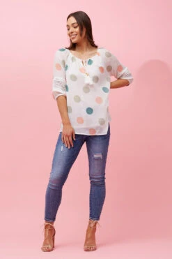 POLKA DOT PEASANT TOP