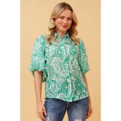 WILKIE PUFF SLEEVE BOHO SHIRT -Printedcarpetus c719b2fb98da429fcc9f8d22221e3434