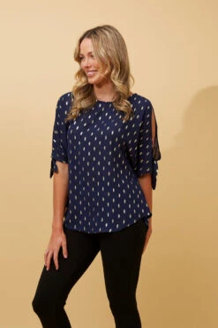 COLD SHOULDER FOIL PRINT BLOUSE -Printedcarpetus c7a4408c95b3ba266572bdcc049c5388