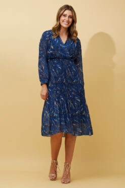 ZANETTA ABSTRACT PRINT TIERED PLEATED MIDI DRESS -Printedcarpetus c860ececbc5ea104bdb643b99ccd2b5b