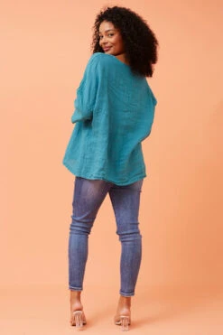 ZONYA SEQUIN PATCH LINEN TOP -Printedcarpetus c880c22985a74ef33db4f9ad732af9b5