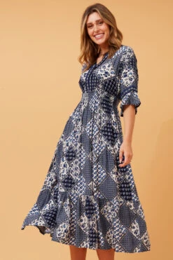 GILMA PATCHWORK BOHO MIDI DRESS -Printedcarpetus c894daa1f1f2bb5a375bf823c8034e76