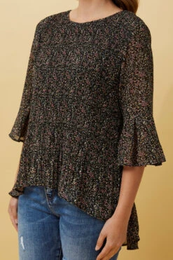 NANCY PLEATED HI LOW HEM TOP -Printedcarpetus c97127c8ddc36045bd916f0b2948b77d