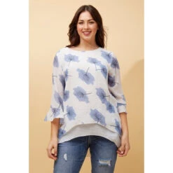 RUMI DOUBLE LAYER LEAF PRINT TUNIC TOP -Printedcarpetus ca109f31dc6e61aa561af3afa400870c