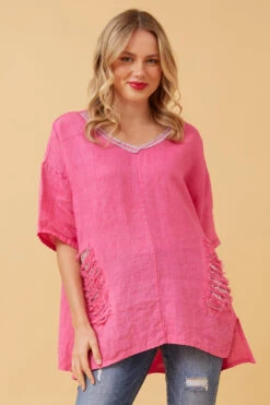 PAM SEQUIN PATCH LINEN TOP -Printedcarpetus cbf8b5fd0c8afa263eda86881646f64a