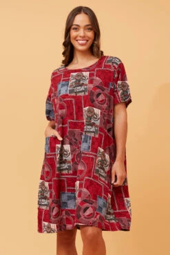 VINE ABSTRACT PRINT SHIFT DRESS -Printedcarpetus cc57454e0bb45613f3e88dbc437d0cbb