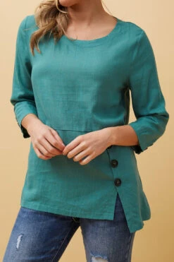 BUTTON DETAIL LINEN TOP -Printedcarpetus cd2d0142bf14f087a1698df17dcd5f8c