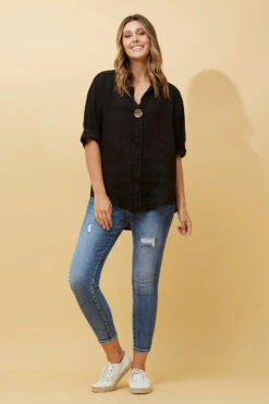 PALERMO BUTTON DETAIL LINEN TOP -Printedcarpetus cf46eeec5d398eba010aef047c500271