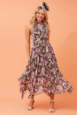JOSETTE FLORAL PLEATED DRESS -Printedcarpetus d03d371a5819fe5018673e950d78487a