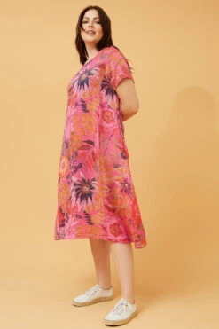 VITALIA FLORAL LINEN MIDI DRESS -Printedcarpetus d181dca77a9fa08a254f53a8cc0e695e