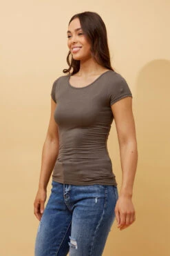 BASIC SHORT CAP SLEEVE TOP -Printedcarpetus d1ad1a40337fe317b3e7f9fb018d72ef