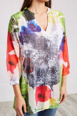FLORAL PLEATED TUNIC TOP -Printedcarpetus d1d840a3ecc55b620dcede3d8f7aca5f
