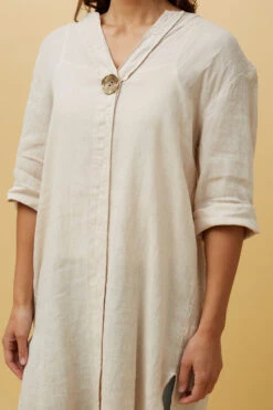 CARMEL SOLID BUTTON DETAIL LINEN TUNIC TOP -Printedcarpetus d3af34b4785673a28d726bc095da63c2