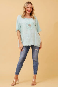 SUNFLOWER PATCHWORK LINEN TOP