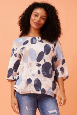CARMELLA ABSTRACT PRINT LINEN TOP -Printedcarpetus d52dd4a0394f5371d9f153818cac6f53
