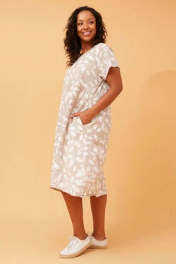 BATISTA LEAF PRINT LINEN DRESS -Printedcarpetus d70f5105abc6559d3d5fed5c28ca9133