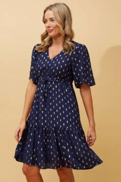 DIAMOND TEARDROP FOIL PRINT SHORT DRESS -Printedcarpetus d82d374b391ceb488b46cc3a750e693a