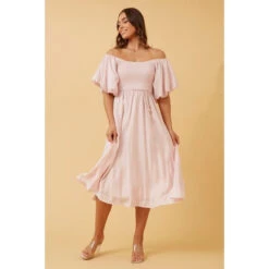 ANOK PUFF SLEEVE MIDI DRESS -Printedcarpetus d9188ad6fdc09fe0309d472f2ccd153c