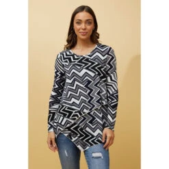 BOBBI ZIG ZAG PRINT DOUBLE LAYERED TOP -Printedcarpetus d92de6f436d4d12f0f594534128a13b1