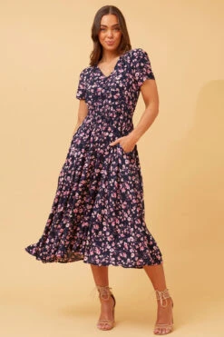 KEGAN FLORAL BOHO MIDI DRESS -Printedcarpetus d9a2962887e56a2304a87eeaa7419f8b