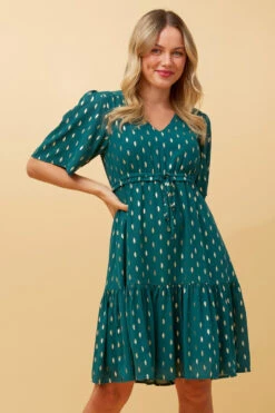 DIAMOND TEARDROP FOIL PRINT SHORT DRESS -Printedcarpetus da53311d891f564f72251cb81229c5e5