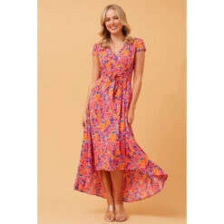 NERIDA WRAP FRONT MIDI DRESS -Printedcarpetus dab07d2a1eb640ca4f0be414f069b878