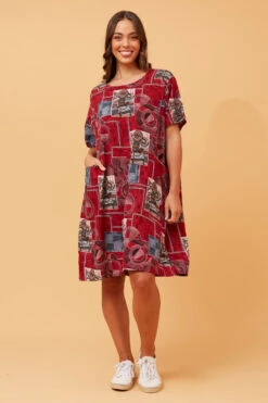 VINE ABSTRACT PRINT SHIFT DRESS -Printedcarpetus db7b5091992a487f53087e024e515c1e