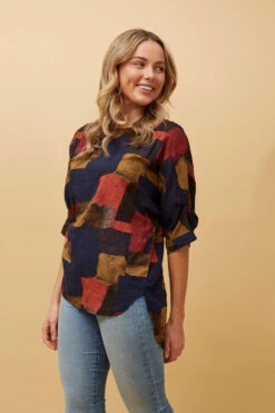 TARA ABSTRACT PRINT HI LOW HEM TOP -Printedcarpetus dbffb7058462d2deb2e5a61bb77f32e2