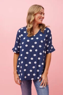 KENDRA POLKA DOT BUTTON DETAIL TOP -Printedcarpetus dcb40ac731b7e17164313a3a7a5b086b