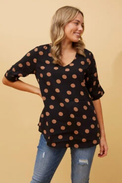 KENDRA POLKA DOT BUTTON DETAIL TOP -Printedcarpetus dd9ecae27b2bc451682f7d97f783849c