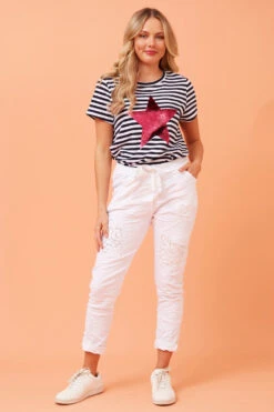 JANJA SEQUIN PATCHWORK PRINT JOGGERS -Printedcarpetus de5404ea721be46316dfc0386f14b507