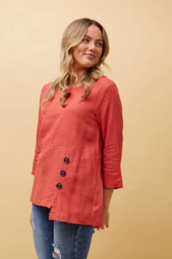 BUTTON DETAIL LINEN TOP -Printedcarpetus e18a59e37679ac793368327f8abf3fe0