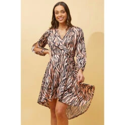 WILLOW ANIMAL STRIPE SATIN WRAP DRESS -Printedcarpetus e303cd747fb90114722ab4ae7807c390