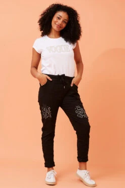 JANJA SEQUIN PATCHWORK PRINT JOGGERS